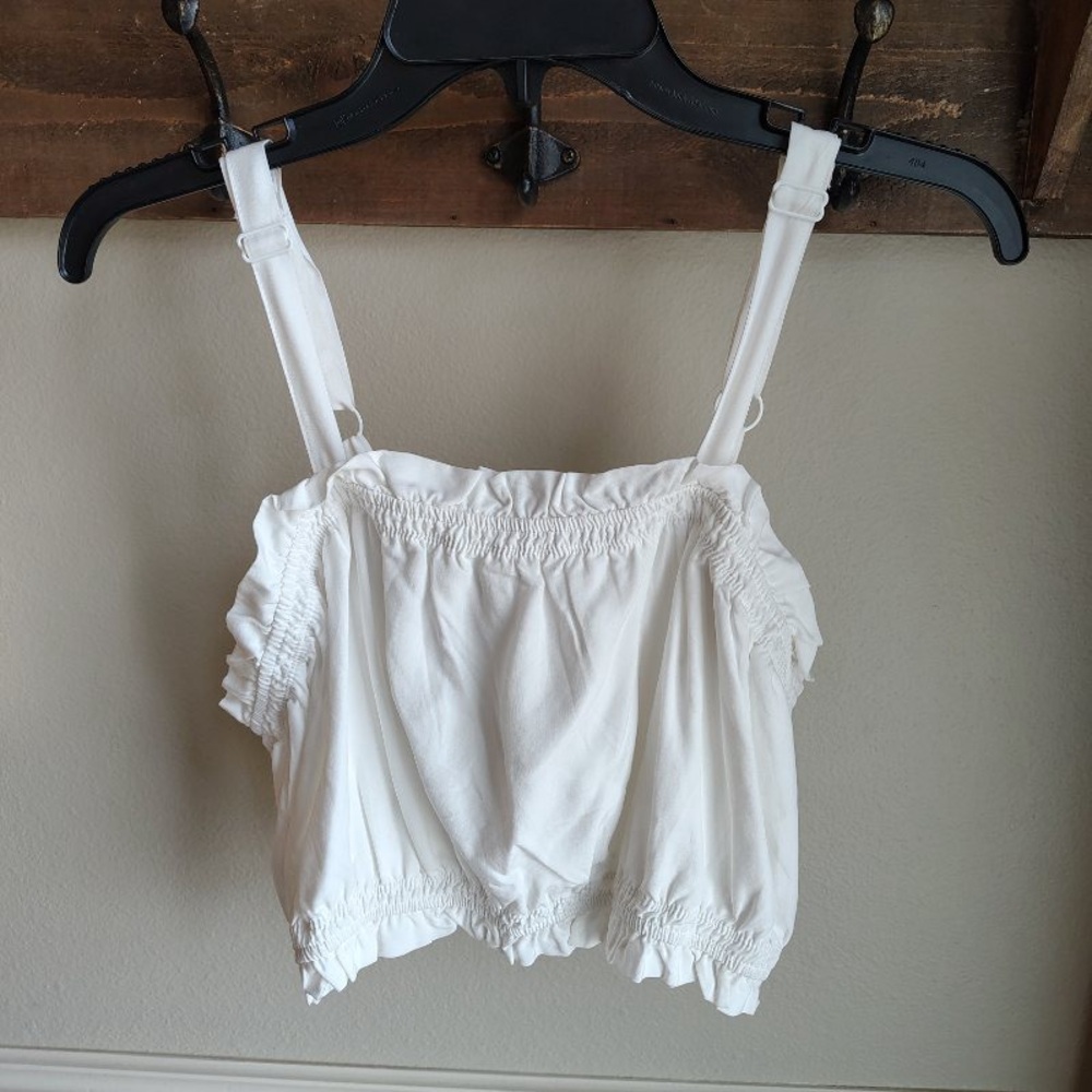 Ruffled milk made crop top women XL white luxury tencel festival stretch